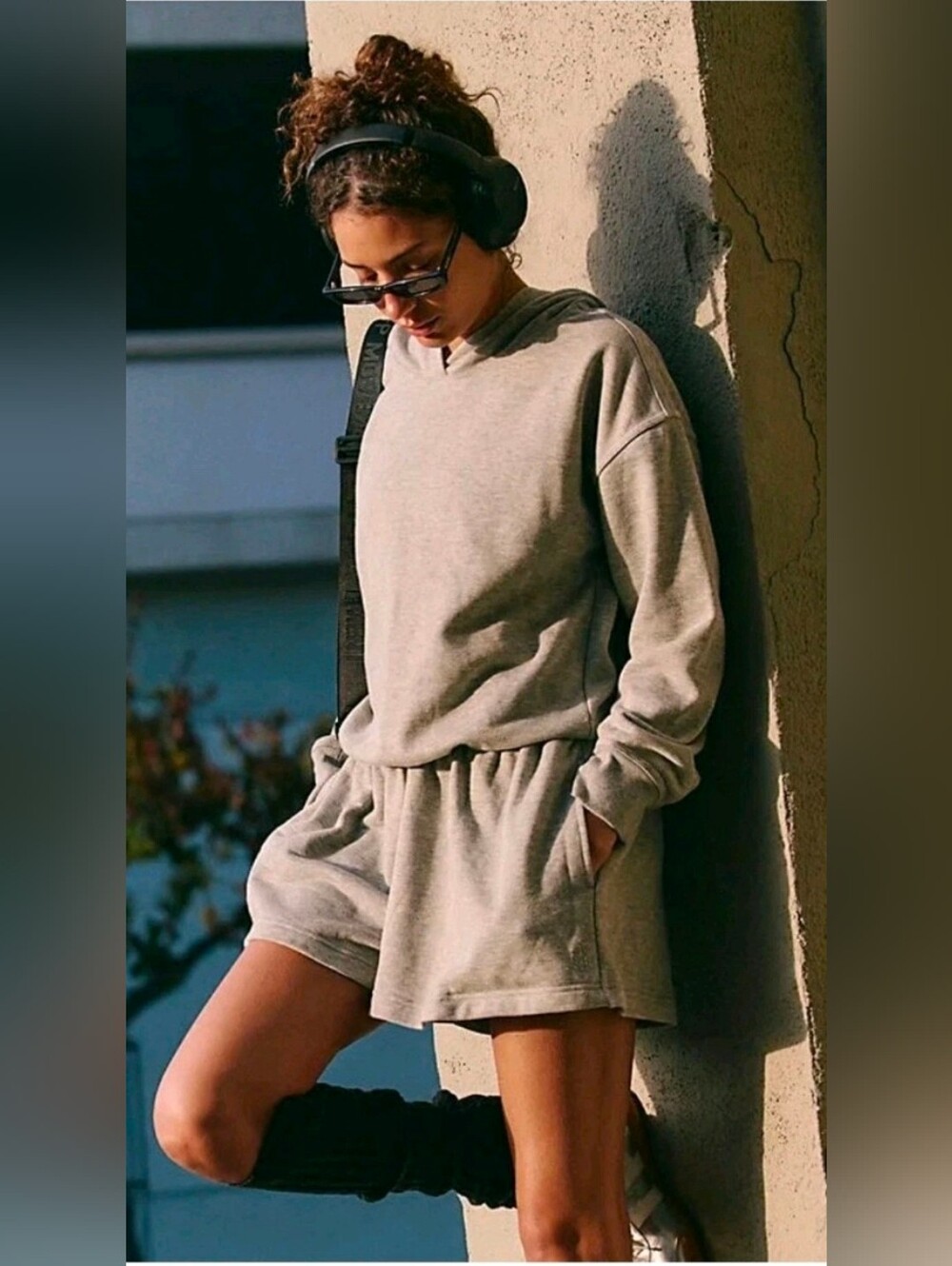 Free People Movement Such A Flirt Romper Small Gray Hooded Sweatshirt Romper Lou